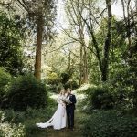 Homme House Bride and groom in Homme House woodland portrait Through the Woods we Ran 19