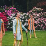 Homme House Groomsmen playing croquet on lawn at Homme House Story & Colour 33