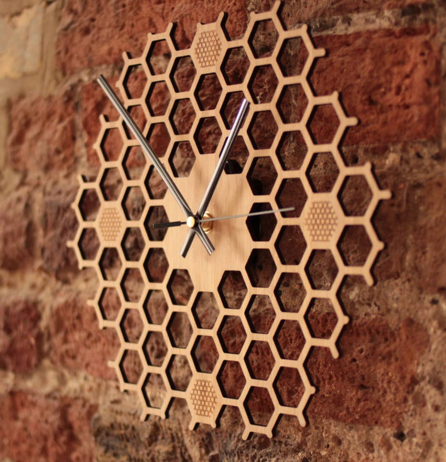 1st Wedding Anniversary Gift Ideas original open hexagon bamboo honeycomb wall clock 22
