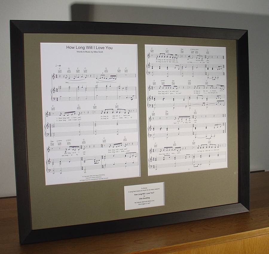 1st Wedding Anniversary Gift Ideas original sheet music for your favourite song mounted and framed 2