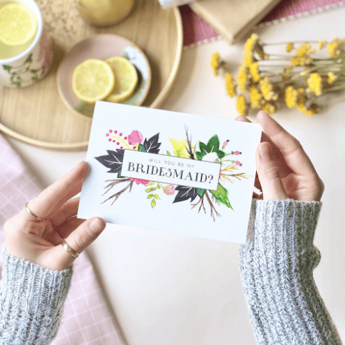 Our Favourite ‘Will You Be My Bridesmaid?’ Gifts floral watercolour card and washer envelope 26