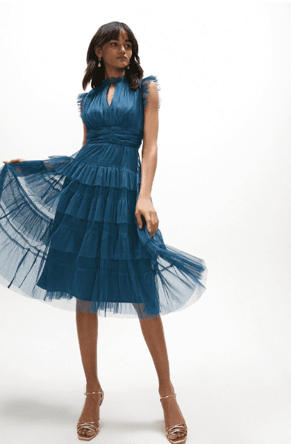Beautiful Blue Bridesmaid Dresses for tulle tiered frill sleeve dress 31