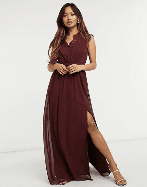 UK Womens Burgundy Lace Cap Sleeve Long Bridesmaid Dresses Maxi Prom Ball Gowns 