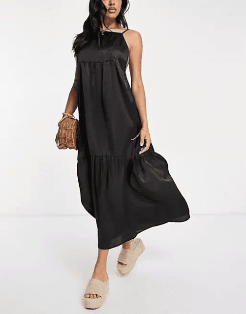 of the Best Black Bridesmaid Dresses for Esmee Exclusive beach maxi tiered dress with low back in black 2