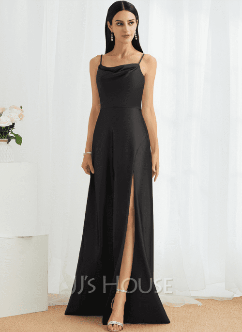 of the Best Black Bridesmaid Dresses for A Line Cowl Neck Floor Length Bridesmaid Dress With Split Front 20