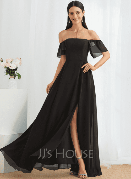 of the Best Black Bridesmaid Dresses for A Line Off the Shoulder Floor Length Bridesmaid Dress With Split Front 21