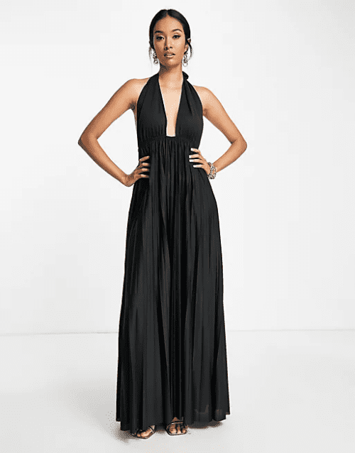 of the Best Black Bridesmaid Dresses for ASOS DESIGN halter pleat maxi dress in black 3