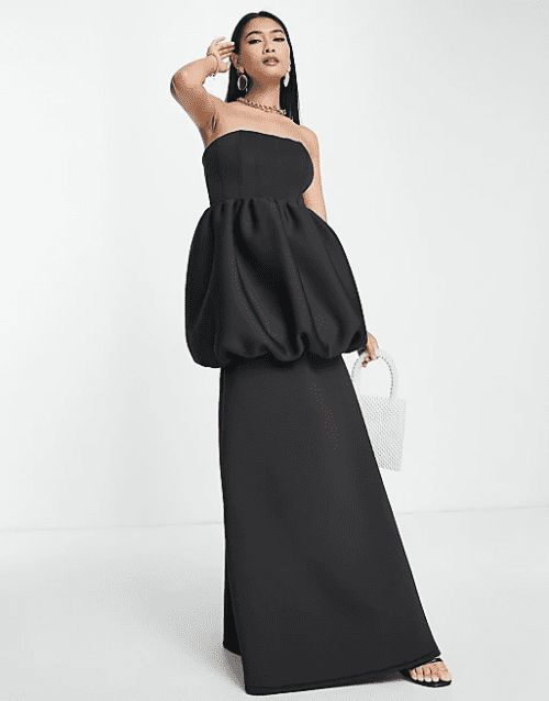 of the Best Black Bridesmaid Dresses for ASOS DESIGN Bardot bubble maxi dress in black 8