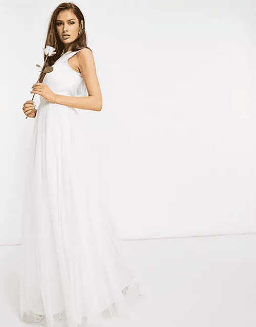 Tulle Wedding Dresses for Every Season Anaya With Love tulle one shoulder maxi dress in white 1