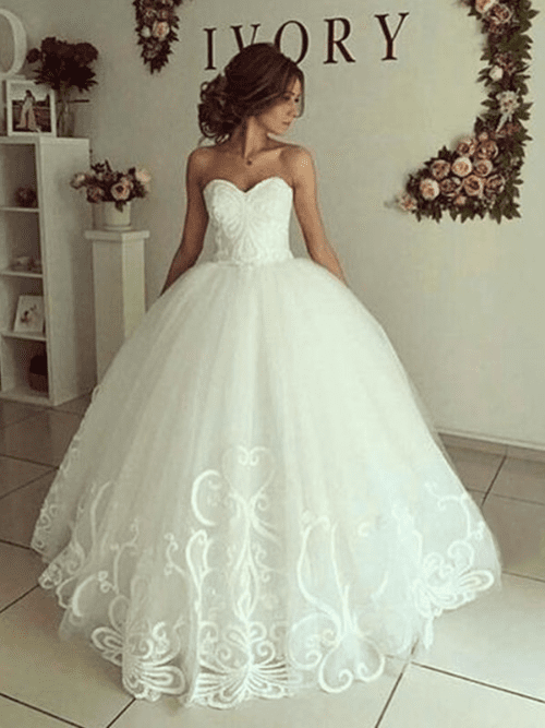 Tulle Wedding Dresses for Every Season Ball Gown Sweetheart Court Train Tulle Applique Sleeveless Wedding Dresses 19