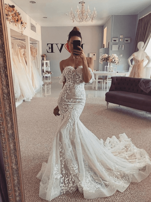 Tulle Wedding Dresses for Every Season TrumpetMermaid Tulle Applique Sleeveless Off the Shoulder SweepBrush Train Wedding Dresses 27