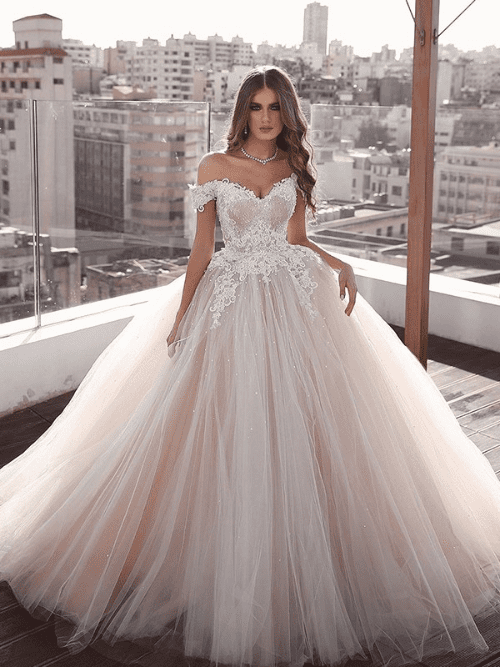 Tulle Wedding Dresses for Every Season Ball Gown Tulle Off the Shoulder Sleeveless Applique Floor Length Wedding Dresses 30